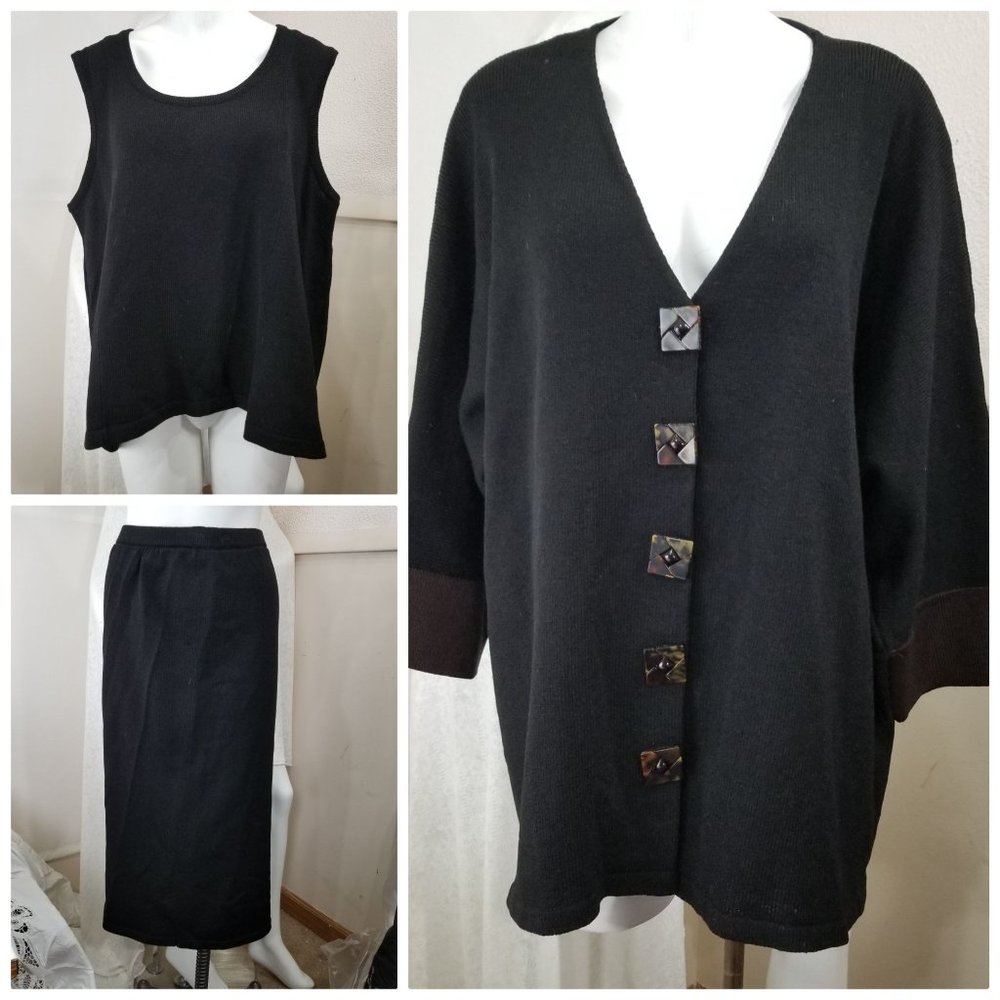 Michael Collection Jacket Skirt Top Tank 3 PC Plus 3X Black Brown Business Dress